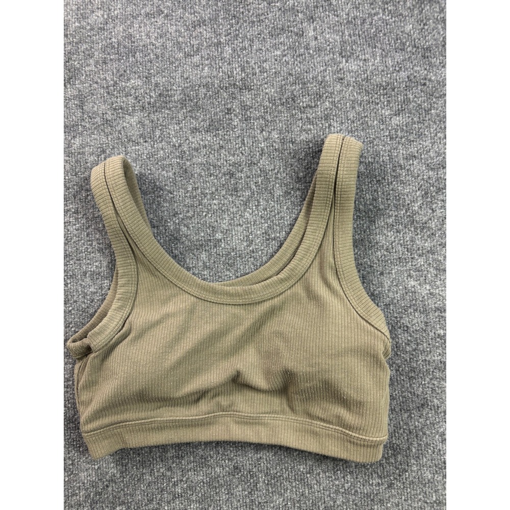 Alo Yoga Wellness Bra Women Large Olive Green Ribbed Scoop Neck RN87370